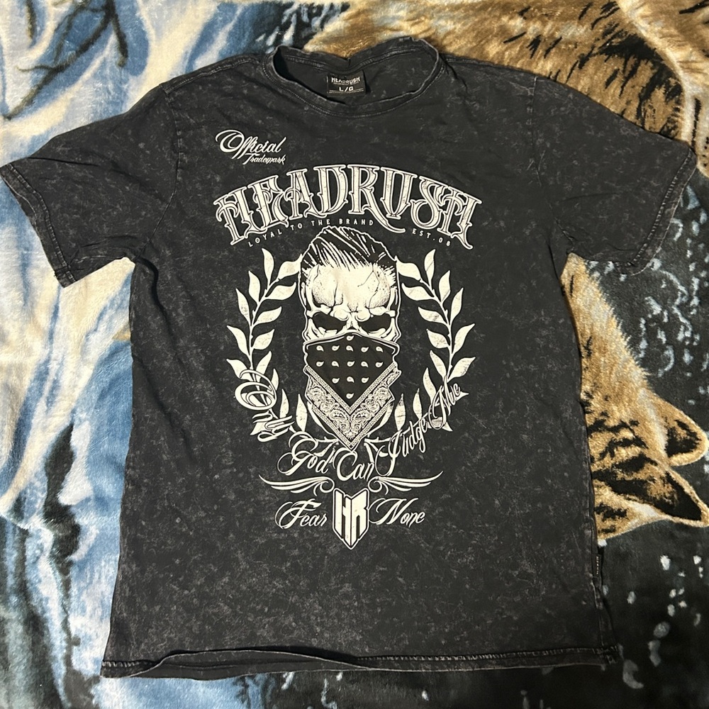 HEADRUSH Acid Wash Streetwear Graphic Tee Shirt